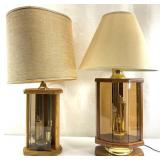 2 Vintage Wood & Glass Table Lamps