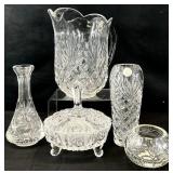 Crystal Pitcher, Vase, Candy Dish & More