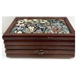 Vintage Floral Tapestry Top Wood Jewelry Box