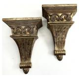 2 Antique Gold Finish Corbel Wall Shelves