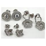 3 Pair Sterling Silver Clear Stone Earrings