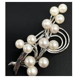 Vintage Sterling & Akoya Cultured Pearls Brooch