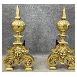 Antique Ornate Brass Fireplace Andiron Fire Dogs
