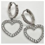Sterling Silver Clear Stone Drop Heart Earrings