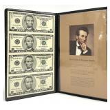 Uncut Sheet of Four US $5 Bills