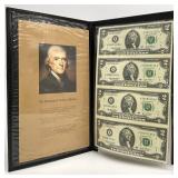 Uncut Sheet of Four US $2 Bills