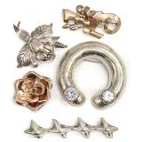 5 Vintage Signed Sterling Silver Brooches