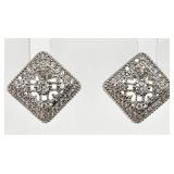 Sterling Silver Clear Stone Square Earrings