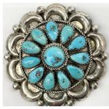 Signed Navajo Sterling Turquoise Pendant Brooch