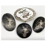 4 Thai Silver / Sterling Brooches
