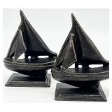 2 Vintage Cast Iron Sailboat Bookends / Doorstops