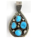 Native American Sterling Turquoise & Coral Pendant