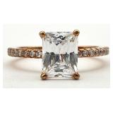 Rose Gold Tone Sterling Clear Stone Ring, Sz 10