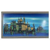 Mid Century Cityscape Oil Drip Painting