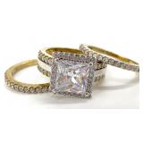 3pc Gold Tone Sterling Ring Set, Sz 5.5