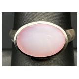 Sterling Silver Pink Oval Shell Ring, Sz 7.5
