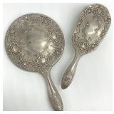 Vtg Silver Plate Vanity Mirror & Brush