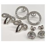 3 Pair Sterling Silver Clear Stone Earrings
