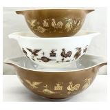 3 Pyrex Early American Cinderella Bowls
