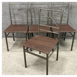 4 Dark Bronze Metal & Walnut Tone Dining Chairs