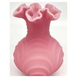 Fenton Rose Pink Satin Drapery Ruffle Edge Vase