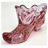 Fenton Dusty Rose Pink Hand Painted Art Glass Shoe