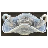 Fenton White Opalescent Waterlily & Cattails Dish