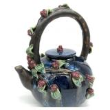 Large Blue Majolica Berries & Leaves Pottery