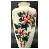 Vintage Japanese Cloisonne Vase, Pink Roses