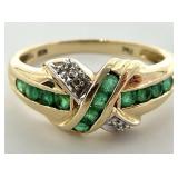 10K Gold, Emerald & Diamond Ring, Sz 6.5