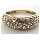 14K Gold & Clear Stone Dome Ring, Sz 7