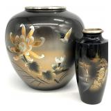 2 Vintage Japanese Engraved Mixed Metal Vases