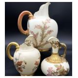 3 Antique Royal Worcester Gilded Floral Ewers