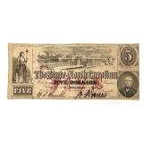 1863 State of NC $5 Civil War Note