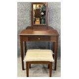 New Brown Wood Vanity w/ Tilted Mirror & Bench
