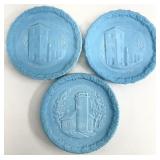 3pc Fenton Art Glass Blue Satin Christmas Plates