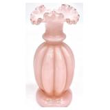 Fenton Rose Overlay Melon Art Glass Vase