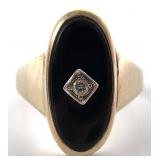 10K Gold, Black Onyx & Diamond Ring, Sz 8