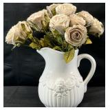 Ceramic Cherub Pitcher w/ Faux Pink Roses
