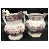 2 Antique English Ironstone Transferware Pitchers