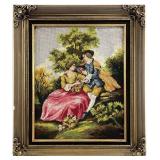 French Courting Couple Scene Vintage Needlepoint