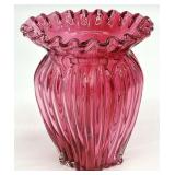 Fenton Country Cranberry Ribbed Art Glass Vase