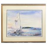 S/N NC Sailboat Race Watercolor Litho, V. Weller