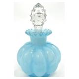 Fenton Blue & Clear Art Glass Melon Perfume Bottle