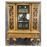 Antique Oak Bow Front Display Cabinet