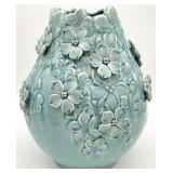 Aqua Floral Ceramic Vase