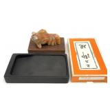 2pc Asian Inkstone & Soapstone Carving