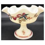 Fenton Ivory Satin Gold Pinecones Compote Dish