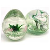 2pc Art Glass Paperweights - Aquarium & Signed