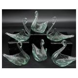 6pc Small Swan Art Glass Figures